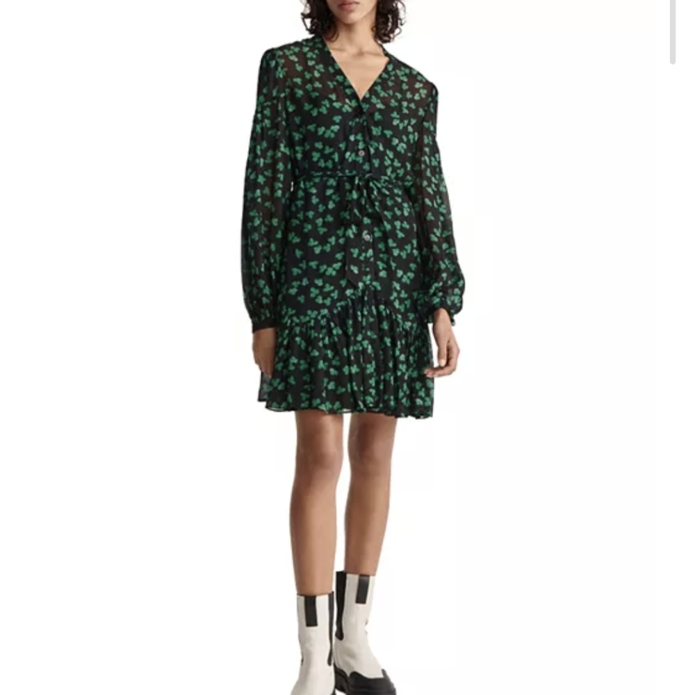 🔥 The Kooples Naive Green & Black Floral Print Dress